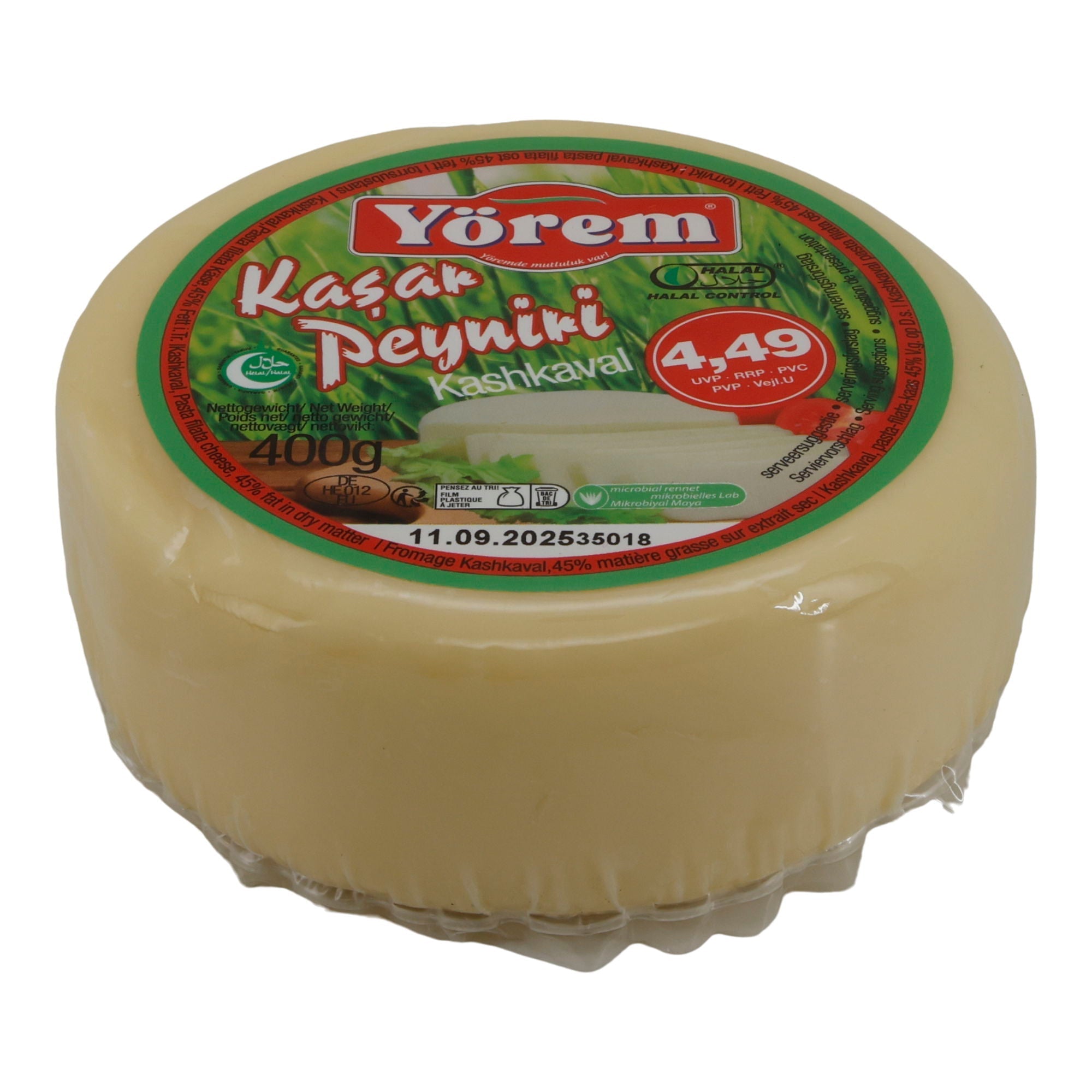 Käse Yörem Kaşar Peyniri | Käse | Halbfester türkischer Käse mit 45 % Fett i. Tr. | 400 g YOEREM